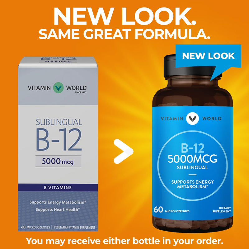 Vitamin World Vitamin B-12 5000 mcg, Sublingual 60 Microlozenges | Supports Energy Metabolism, Supports Heart Health, Gluten Free 60 Count (Pack of 1)