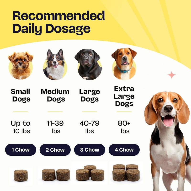 Multivitamin Soft Chews for Dogs | Beef Flavour | Daily Hip & Joint, Skin & Coat, Gut Health Support with Glucosamine, Probiotics, Vitamins & Omega-3 | All-in-One Supplement.