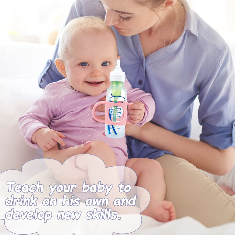 4 Pack Baby Bottle Handles Compatible with Dr Brown Baby Bottles Soft Silicone Narrow Baby Bottles Handles Non-Slip Easy Grip Handles Dishwasher Safe (White, Pink, Blue, Green) 4 pcs - BeesActive Australia