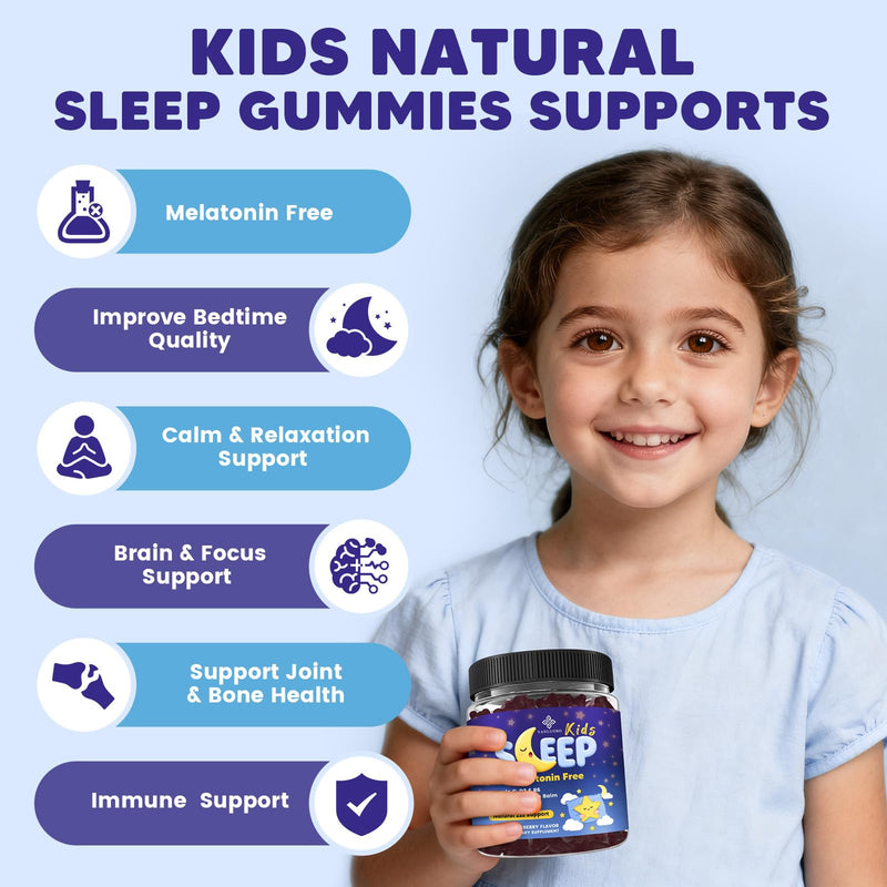 Kids Sleep Gummies - with Magnesium Glycinate, Lemon Balm, L-Theanine | Calming Relaxation, Support Natural Sleep, Quiet Mind - Berry Flavor, Non-Habit Forming 60 Count (Pack of 1)