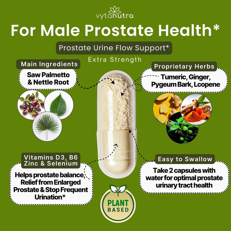 Ultimate Prostate Supplement for Men – Vegan Saw Palmetto, Nettle Root, Pygeum, Turmeric, Zinc, Vitamin D3 – Supports Healthy Prostate Function & Urinary Health – 60 Capsules (Pack of 1) 60 Count (Pack of 1)