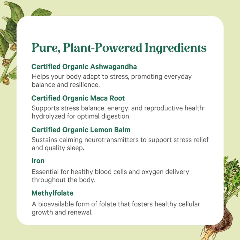 PURE SYNERGY Vita·Min·Balance Multivitamin for Women with Iron (60 Tablets) | Women's Daily Multivitamin, Made with Organic Whole Foods, For Balanced Energy & Stress Support