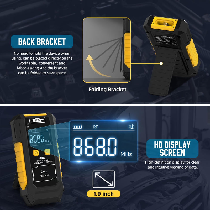 3-in-1 Universal Remote Key Tester with HD Display - Infrared Signal Testing, Key Frequency Detection & Button Battery Voltage Check, 315/433/868/902MHz, 2 Power Supply Methods with Bracket - BeesActive Australia