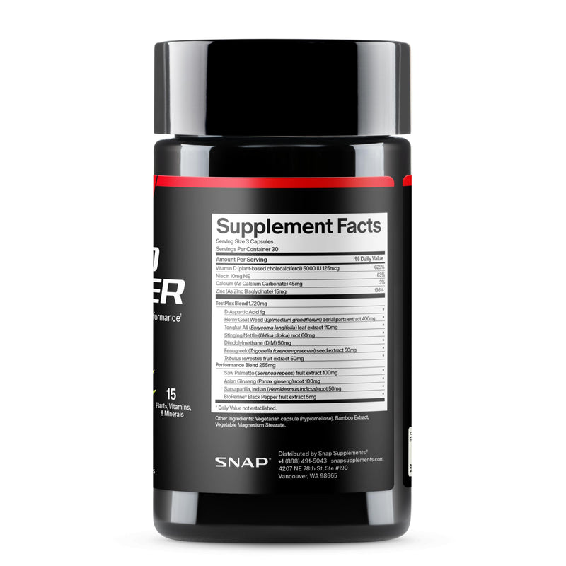 Snap Supplements Testosterone Booster for Men with Tongkat Ali, 90 Capsules | D-Aspartic Acid & Epimedium, Supports Energy, Stamina & Healthy Testosterone Naturally, Vegan, Non-GMO, Gluten-Free 90 Count (Pack of 1)