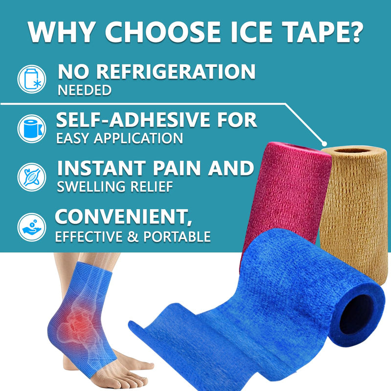 Ice Tape, Self Sticking Bandage Wrap （No Refrigeration Needed）Ice Wrap Instant Cold Compress Compression Tape Wrap, Athletic Muscle Tape, Athletic Tape for Pain and Swelling: Blue - BeesActive Australia