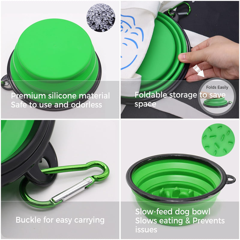 Portable Pet Travel Dog Bowls, 2 Pack Convenient Collapsible Dog Bowls, Small Pet Slow Feeder Design for Dogs Cats Feeding Watering with 2 carabiners - BeesActive Australia
