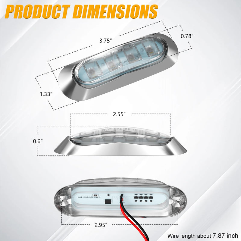 PSEQT 6Pcs 4LED RGBW Boat Courtesy Lights, 4-color 3.8'' Oval Waterproof Marine Interior Deck Transom Stern Navigation Lights for Pontoon Fishing Boat Bass Sailboat Kayak Yacht 3.75''x0.78''x0.6'' - BeesActive Australia