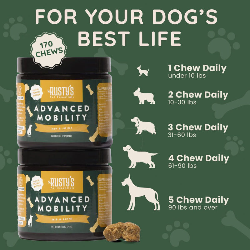 Rusty's Pet Essentials Premium Hip & Joint Dog Supplement (170 Chews) - Advanced Mobility - Formulated with Chondroitin - Calcium - Glucosamine - Turmeric & MSM for Joint Health - Made in The USA - PawsPlanet Australia