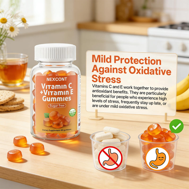 Vitamin C Gummies for Adults, Sugar Free with Vitamin E & Collagen Supports Immune & Skin Health Non-GMO,Gluten Free