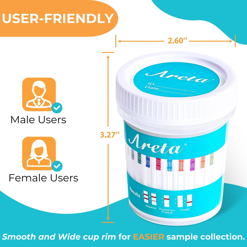 Areta Multi-Drug Test Cup: 13 Panel Urine Drug Test Kit for THC, AMP, BAR, BUP, BZO, COC, MDMA, MET, MTD, OPI, OXY, PCP, TCA, Instant Home Drug Screen Test-#ACDOA2-1134 (1 Pack) 1 Count - BeesActive Australia