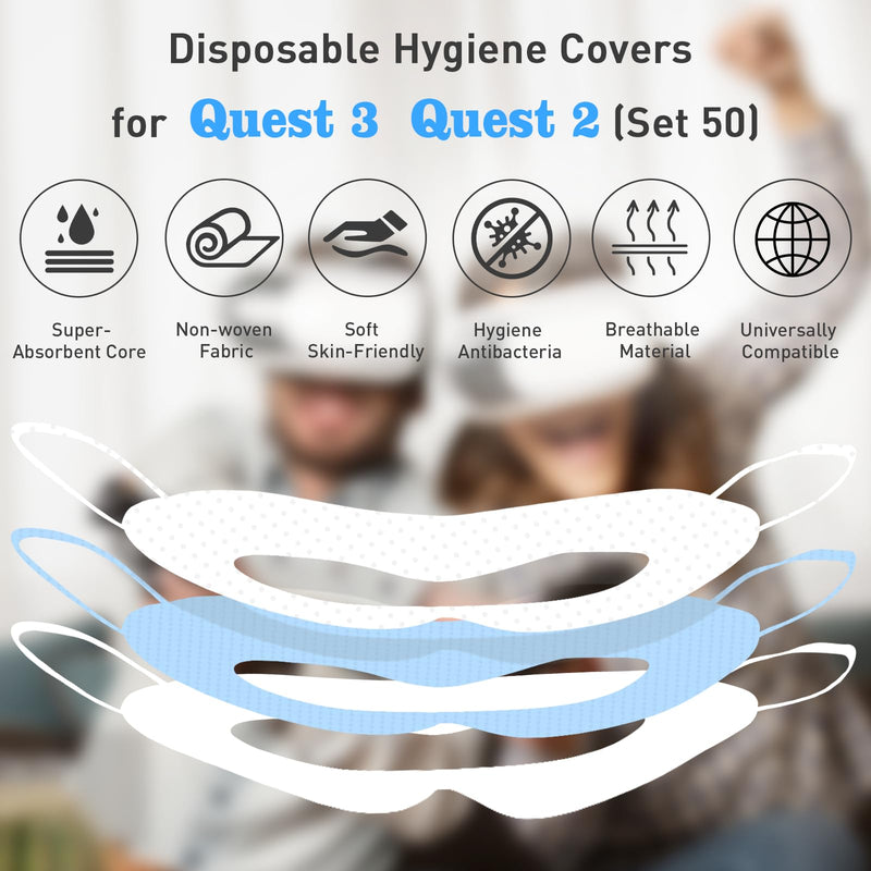 VR Face Cover Disposable Hygiene VR Face Eyes Mask Pads Facial Interface for Meta Quest 3 Quest 2, Accessories for Apple Vision Pro (Set 50, White) VR Disposable Mask White - BeesActive Australia