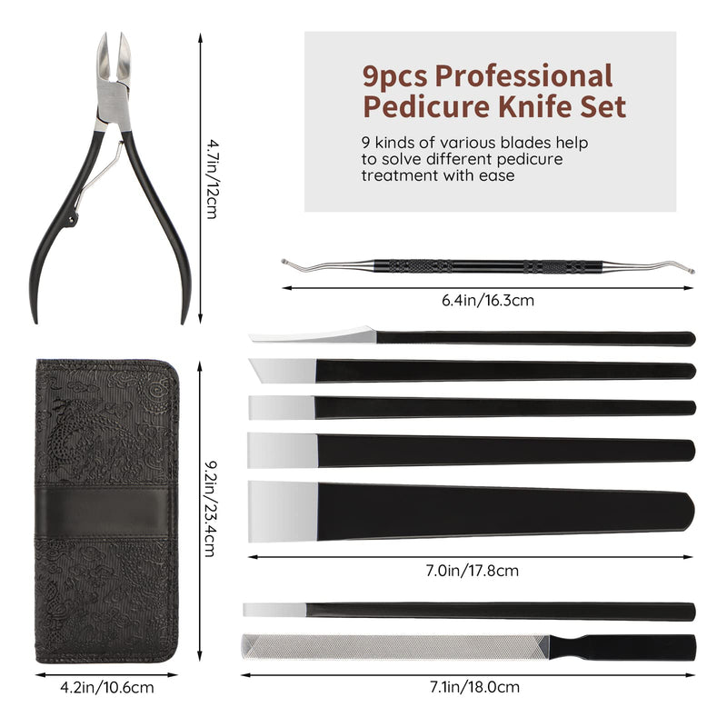 Segbeauty 9pcs Pedicure Knife Set, High Manganese Steel Foot File Set with Storage Bag, Ingrown Toenail Blade Tool for Cuticle Remover Callus Shavers Corn, Professional Foot Repair Sharp Blade Kit Angled Blade