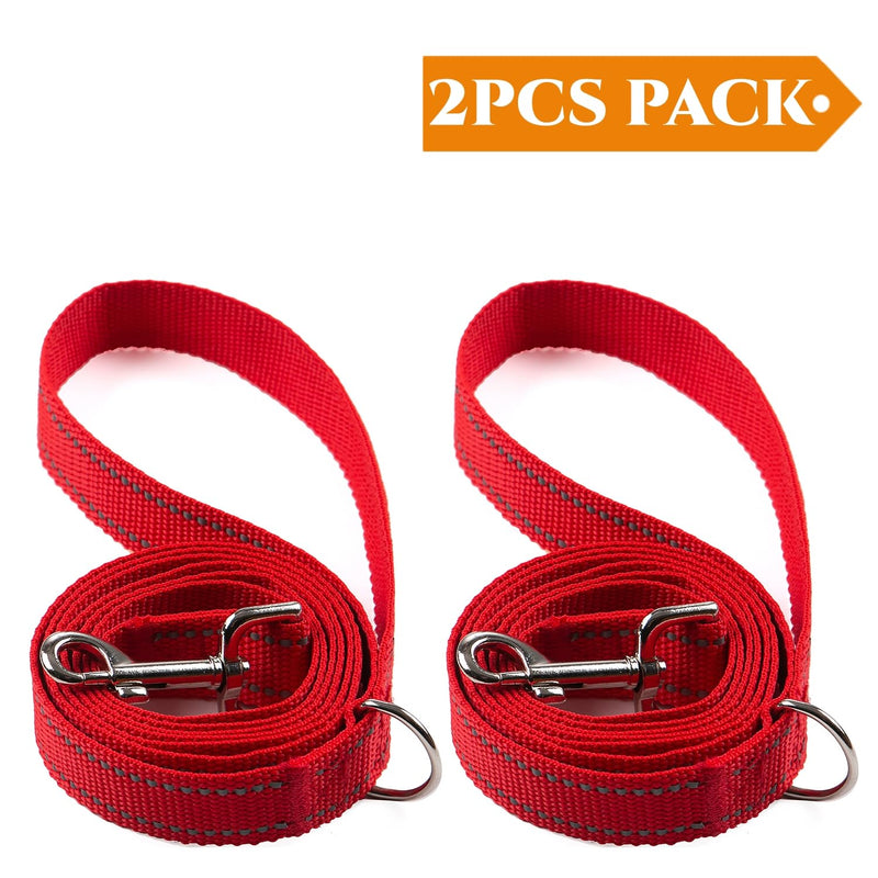 2-Pack Reflective Dog Leash 6ft - Nylon Dog Leashes for Small Dogs, Medium Dogs, Large Dogs, Puppy, Cats - 6ft Training Leash with D Ring(RED, 5/8" X 6FT(2-Pack)) 5/8" X 6FT(2-Pack) RED&RED - BeesActive Australia
