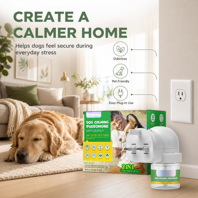 W-Direct Dog Calming Pheromone Plug In Diffuser Kit 2 in 1 Set – 30 Day 48ml Refill – Stress & Anxiety Relief for Dogs, Separation, Noise & Multi Dog Homes