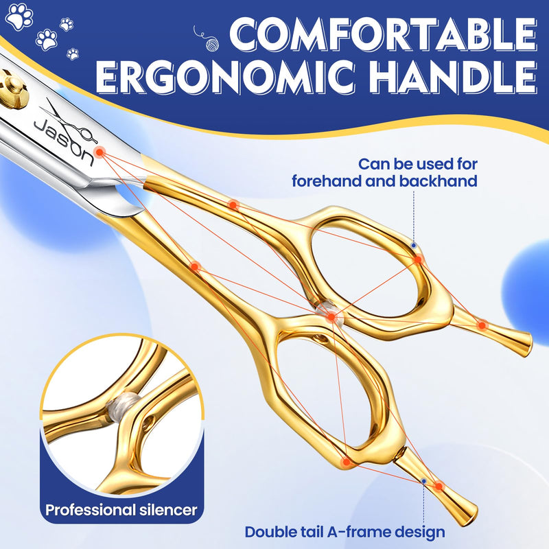 JASON 7.5 inch curved thinning scissors for dogs 43 teeth professional downward curved dog scissors made of Japanese 440C stainless steel grooming scissors with symmetrical handle