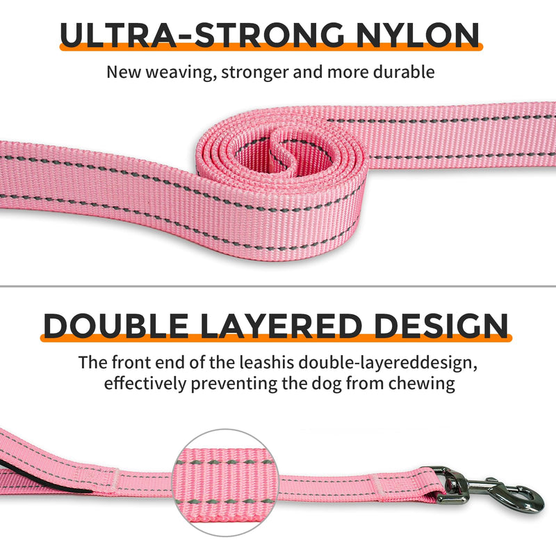Kazazoo Hands-Free Dog Leash with Adjustable Length 6-9FT + Dual Padded Handles Reflective Safety for Walking, Jogging & Training | Suitable for Medium to Large Dogs & Puppies Pink-L L