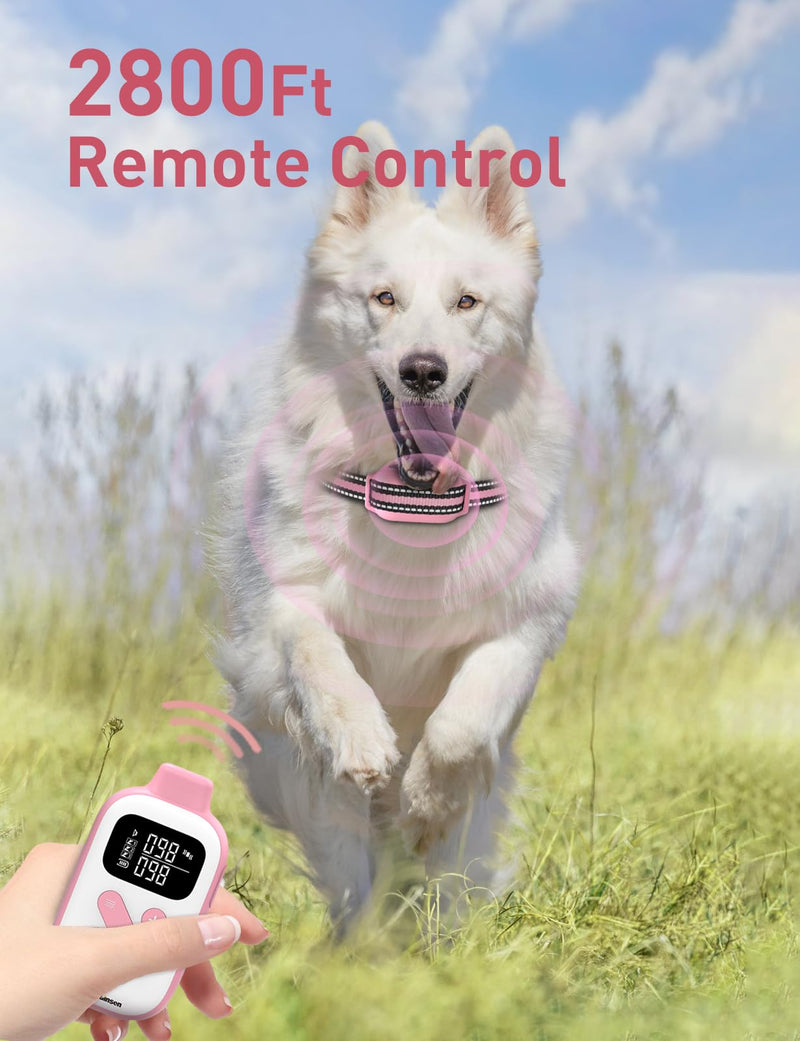 No Shock Dog Training Collar, Beep and Vibrating Dog Collar No Shock, No Shock Dog Collar with Remote 2800Ft, Vibration Collar for Small Puppy Medium Large Dogs - No Prongs Pink-White - BeesActive Australia