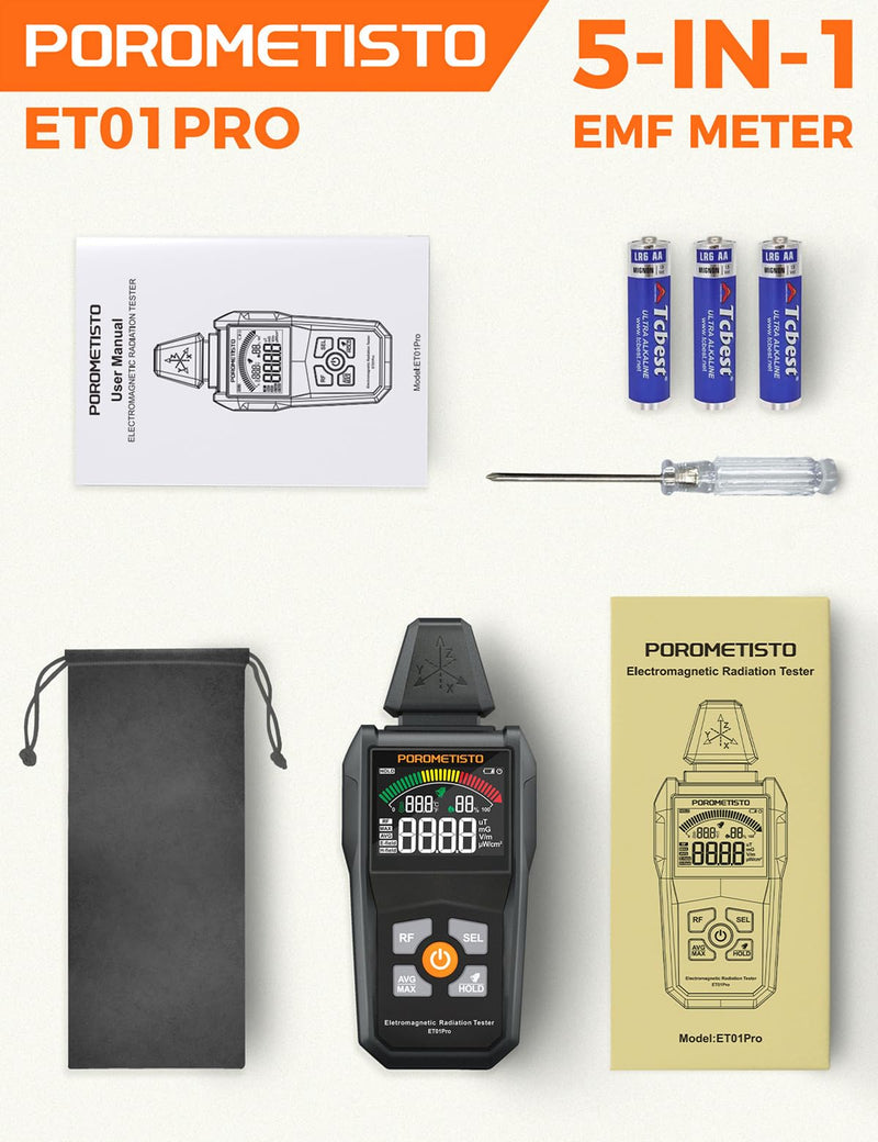 EMF Meter Radiation Detector, ET01Pro EMF Detector, 5-in-1 Electromagnetic Field & Radio Frequency Detector for Home Use & Office EMF Inspections,Ghost Hunting Equipment - BeesActive Australia