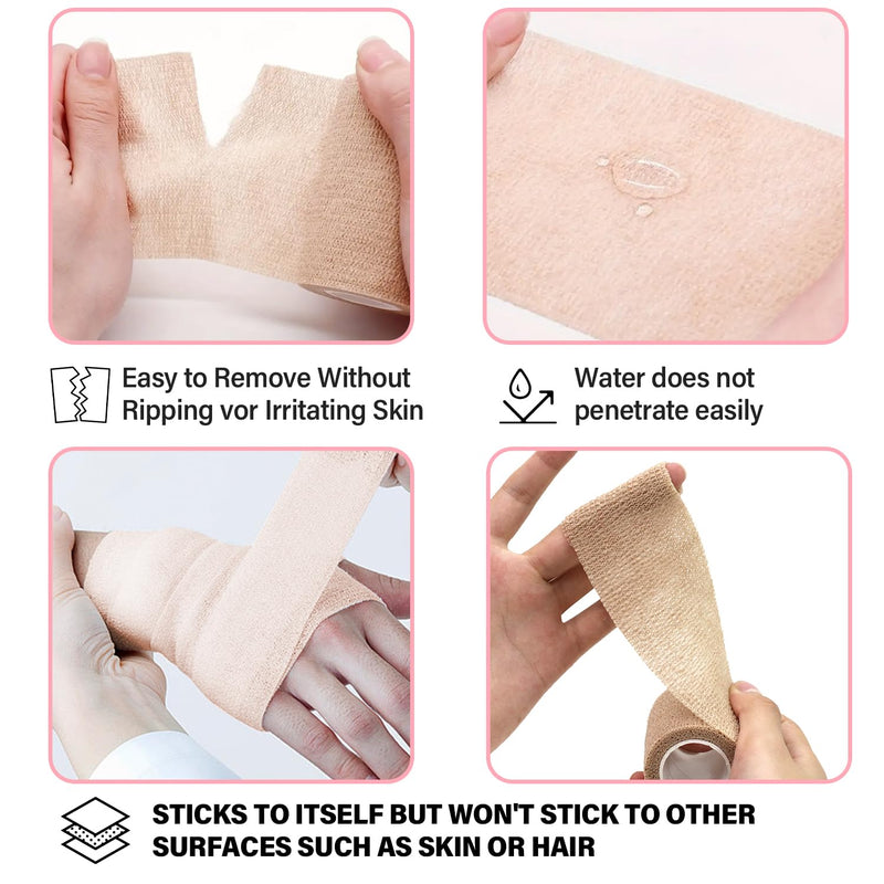 OZER 12 Pack 4 Inch x 5 Yards Self Adhesive Bandage Breathable Cohesive Bandage Wrap Rolls Elastic Self-Adherent Tape for Stretch Athletic, Sports, Wrist, Ankle Tan - BeesActive Australia