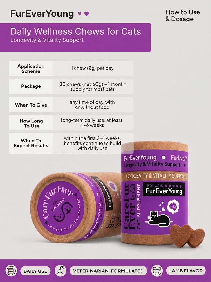 Healthy Aging Cat Supplement Treats - Cognitive Support with Lion's Mane, Omega-3 & Taurine, Supports Brain, Heart, Vision & Joint Health, Suitable for Senior Cats, Lamb Flavor, 30-Day Supply