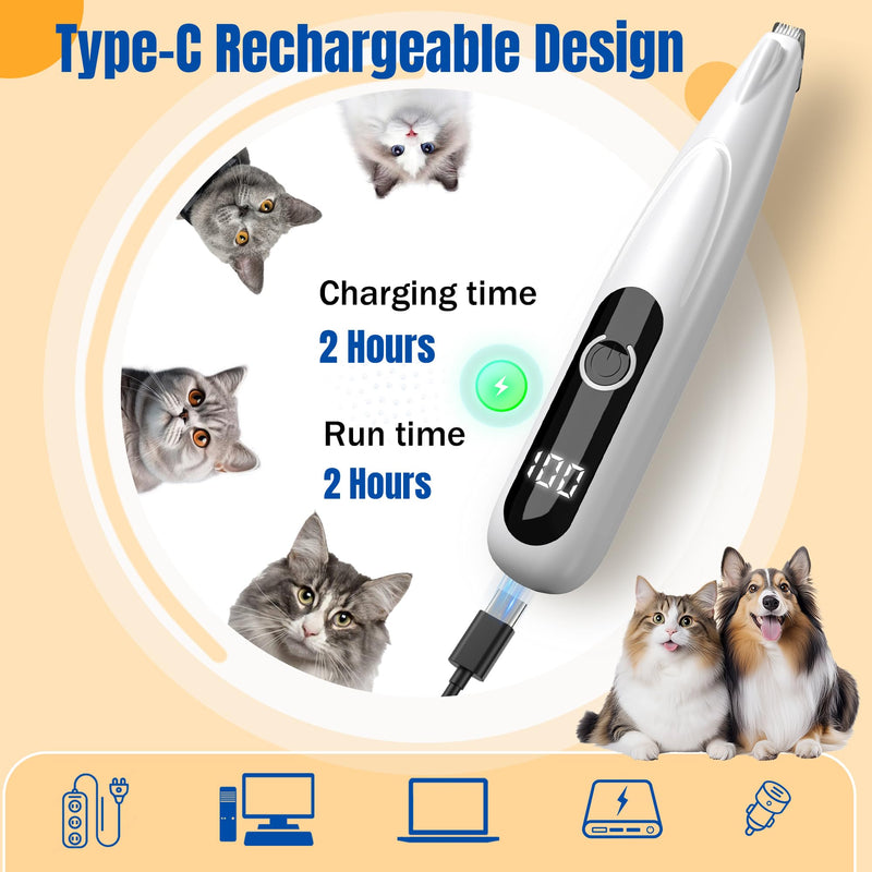 Yeerain Paw Trimmer for Dogs with LED Light, USB Rechargeable Dog Clipper Paw Trim Pro for Dogs and Cats, Quiet Dog Paw Trimmer for Paws, Eyes, Ears, Face, Body - BeesActive Australia