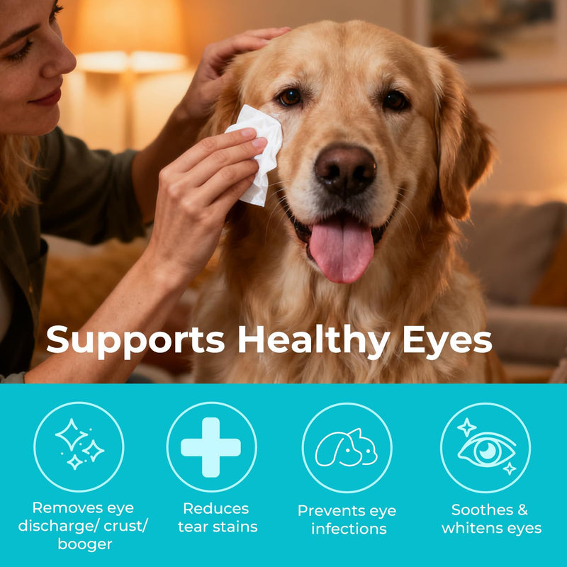 Gentle Pet Eye Wipes, Hypoallergenic Tear Stain Remover for Cats and Dogs, 100 Count Unscented Cleaning Pads with Adequate Fluid Content Eye Wipes - 100 Counts