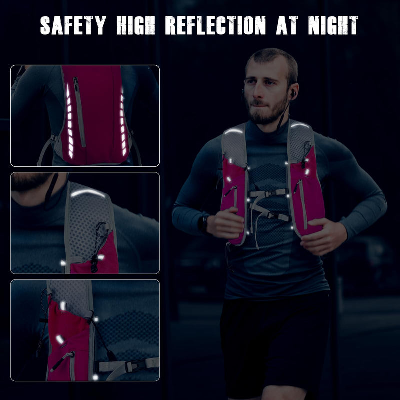 NONSAR Running Vest for Men Women, Running Vest Backpack, Lightweight Pack with 500ml Soft Flask, Adjustable Chest Straps and Reflective Running Hydration Vest for Running Hiking Cycling Camping Pink
