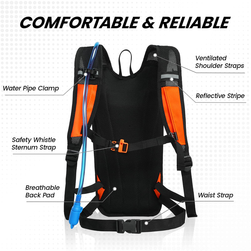 Nepest Hydration Backpack with 2L Water Bladder for Cycling, Water Backpack for Hiking Running, Lightweight Hydration Pack, Grey Orange
