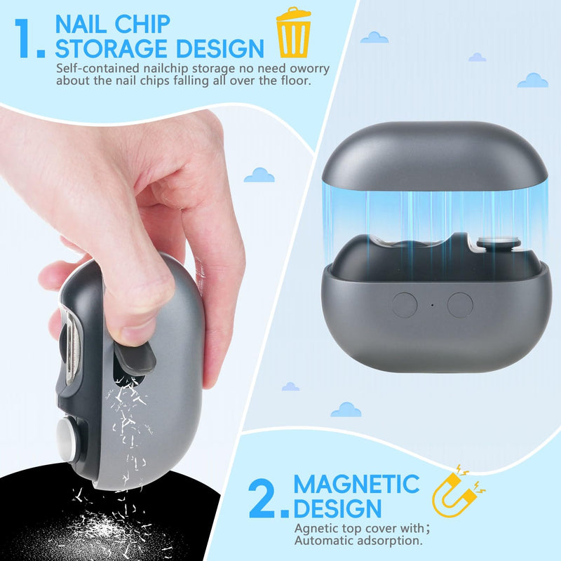 Electric Nail Clipper, 3 in 1 Electric Nail Trimmer and Polisher with LED Light & Clip Storage, USB Rechargeable, 2 Speed Electric Nail File for Baby, Kids, Caregivers, Seniors - BeesActive Australia
