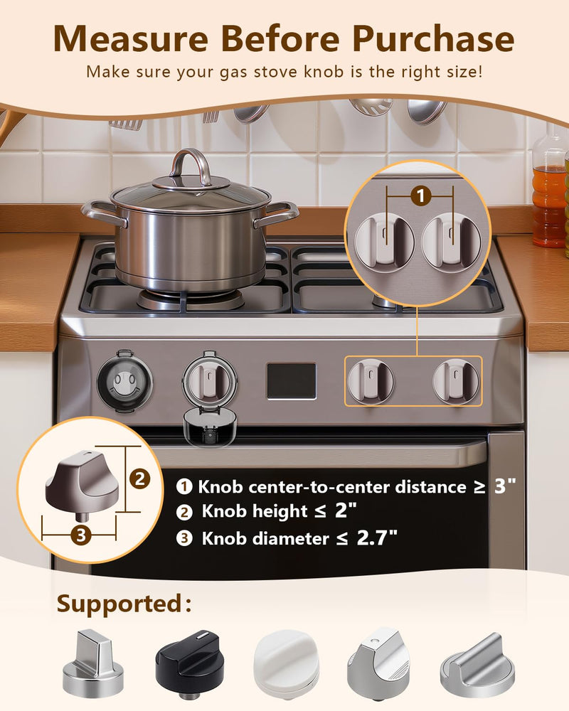 Stove Knob Covers - 5 Pack Heat Resistant Gas Stove Knob Covers with Child Proof Lock & Strong Adhesive, Oil-Proof Oven Knob Covers with Semi-Transparent Design, Black