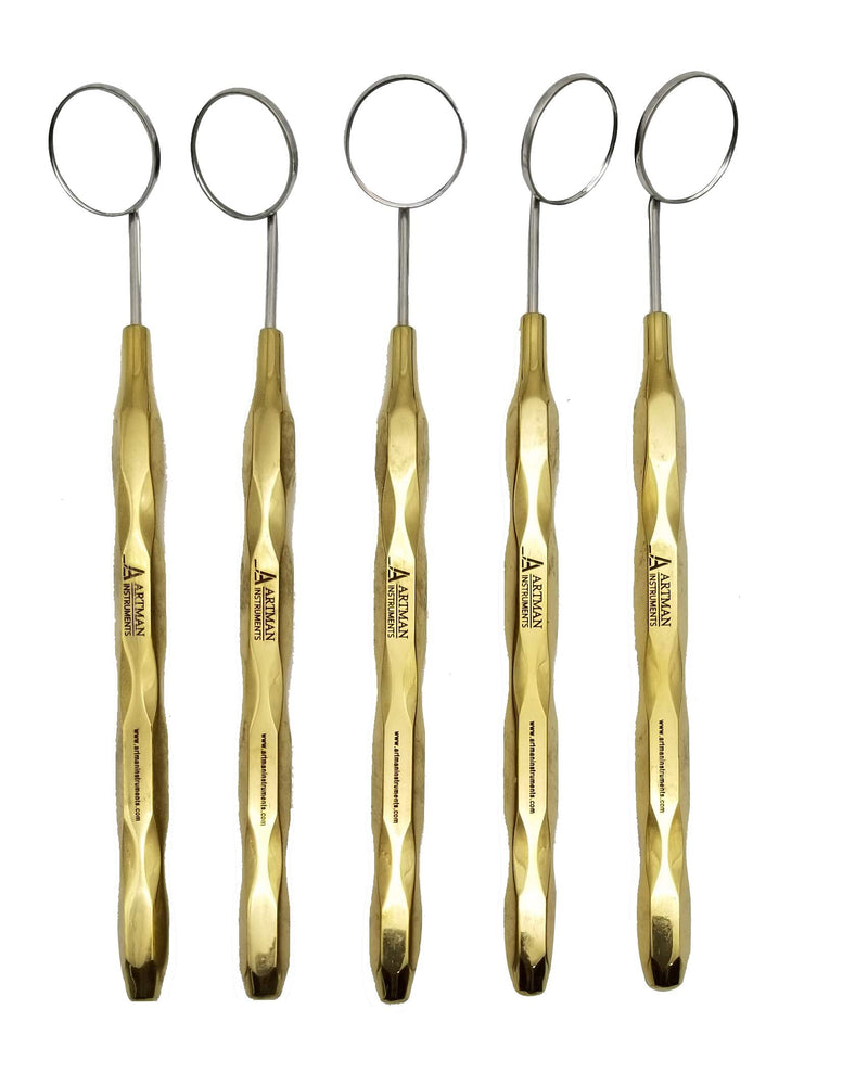 ARTMAN INSTRUMENTS Dental Mirror Set of 5 – Stainless Steel with Gold Plated Handle, Front Surface Rhodium Plasma Coated, European Style Threading, Autoclavable - BeesActive Australia