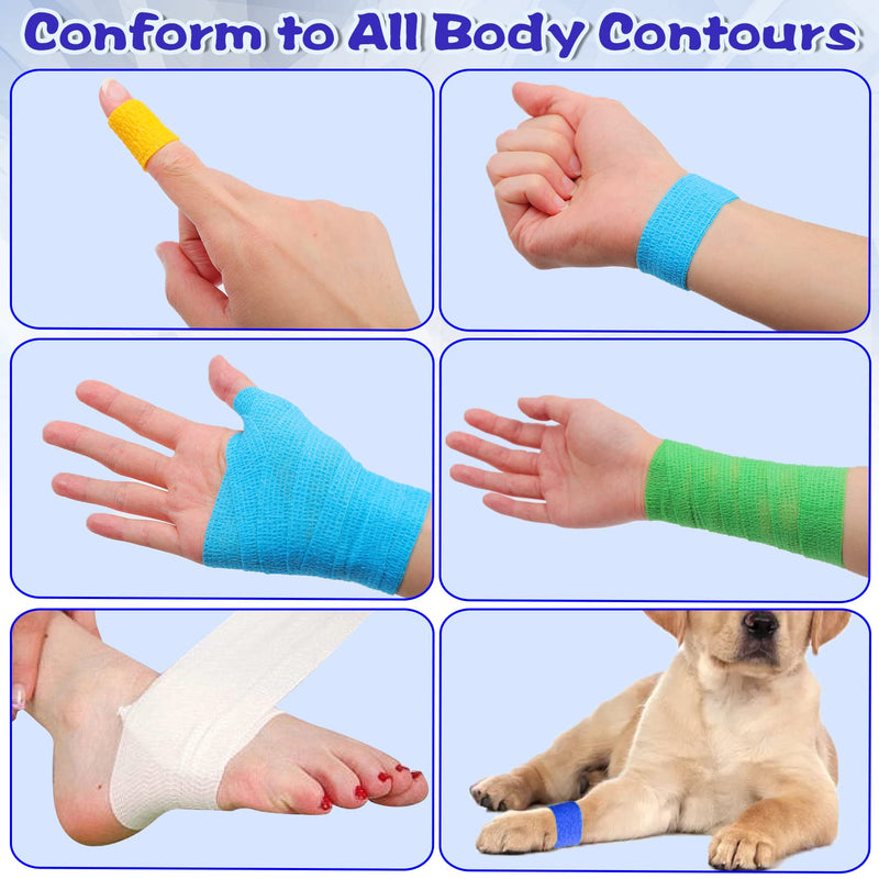 24 Pack Self Adhesive Bandage Wrap,Cohesive Wrap Bandages,Self Adherent Wrap 1 Inch X 5 Yards,Breathable Stretch Sports Tape,Elastic Self Adhesive Tape for Sports Wrist Ankle Athletic - BeesActive Australia