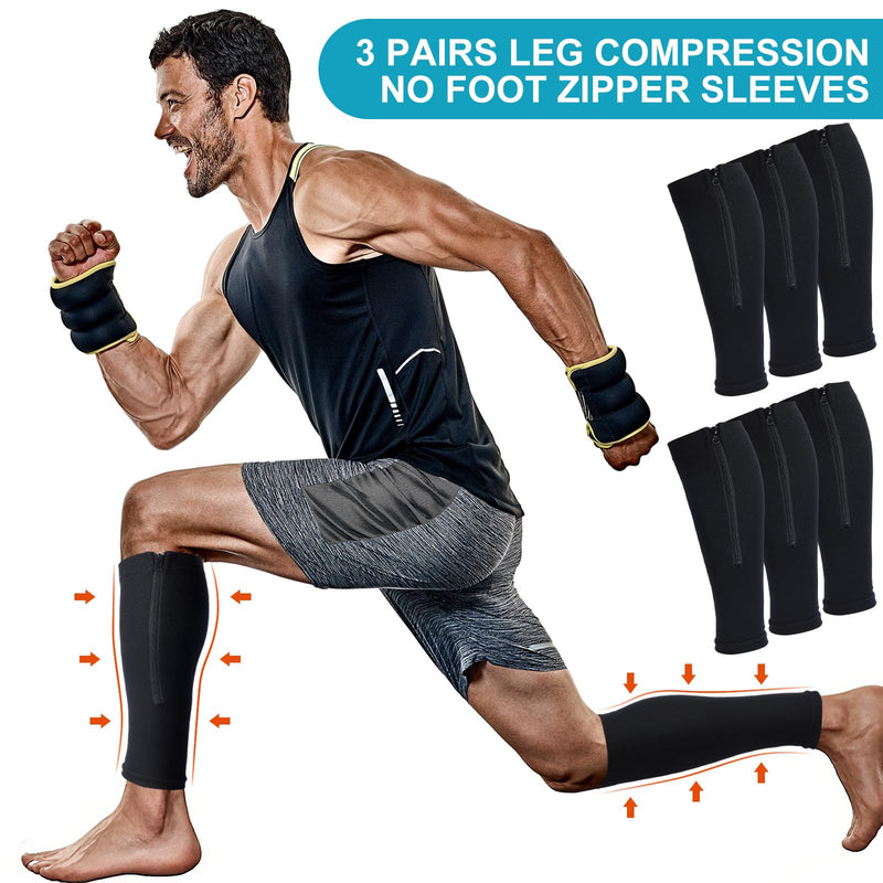 3 Pairs Calf Compression Sleeve with Zipper 20-30mmhg Leg Compression Sleeve Calf Brace Zipper Socks No Foot Sleeves for Men Women Support Running Shin Splints - BeesActive Australia