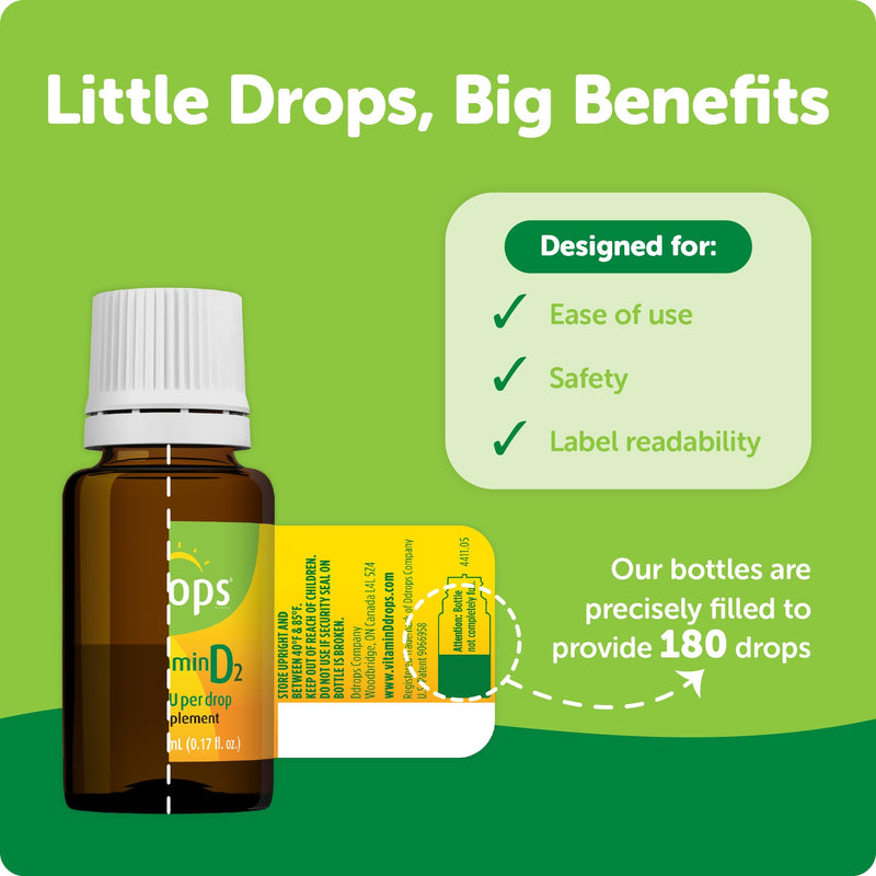 Ddrops Vegan 1000 IU 180 Drops - Daily Vitamin D Liquid - Supports Bone Health & Immune System. No Large Capsules, No Preservatives, Non-GMO, Allergy-Friendly 0.17 Fl Oz (Pack of 1)