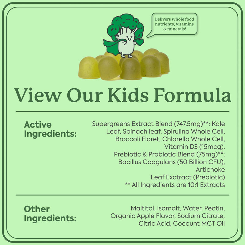 Plant People WonderGreens Kids Super Veggie Gummies, Green Apple, 30 Count | Sugar-Free Greens Gummies for Kids, Allergen-Free Multivitamin for Picky Eaters with Probiotics, Tummy & Immune Support