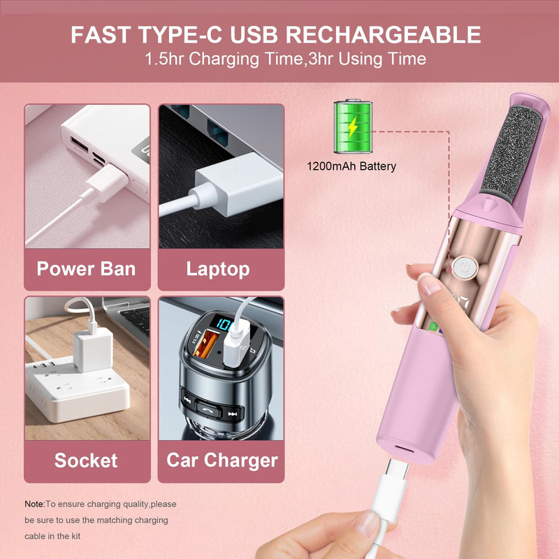 Callus Remover for Feet Rechargeable, Smooth Pedicure Wand Electric Foot File, Professional Pedicure Tools Kits Foot Scrubber for Smoother Feet Ideal Gift, Pedicure Kit Feet Care for Dead Dry Skin Pink - BeesActive Australia