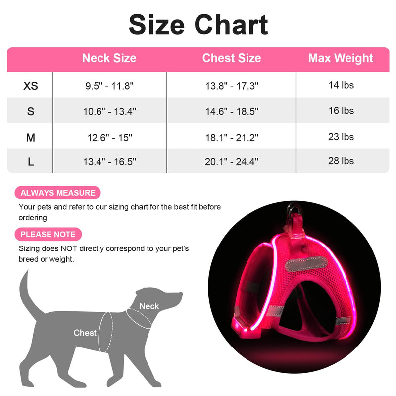 Light Up Dog Harness,Step in Dog Harness for Small Medium Sized Dog,No Pull Reflective Dog Vest Harness 360° High Visibility,LED Pink Dog Harness Rechargeable for Night Walking XS - BeesActive Australia