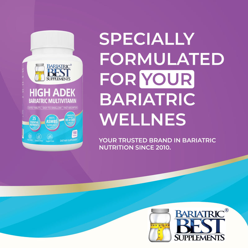 High ADEK Bariatric Multivitamin | DS, SADI & BPD/DS Surgery | Fat-Soluble Vitamins A D E K | 25 Essential Nutrients | ASMBS Compliant | Made in USA | 180 Tablets — 3 Month Supply