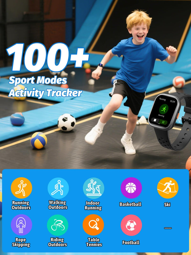 teslahero Upgraded Kids Smart Watch Fitness Tracker, 1.85" Screen with 12 Puzzle Games, Heart Rate Sleep Monitor, Pedometer, Waterproof Activity Tracker with/Without APP for Boys Girls Black - BeesActive Australia