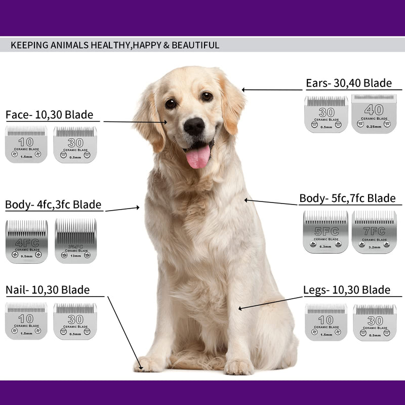 Size 7FC/5FC/4FC Detachable Pet Dog Grooming Clipper Ceramic Blades set,Compatible with Andis,Oster A5,Wahl KM Series Clippers,Cut Length 1/8"(3.2mm) to 3/8”(9.5mm),3 pack 7FC+5FC+4FC - BeesActive Australia