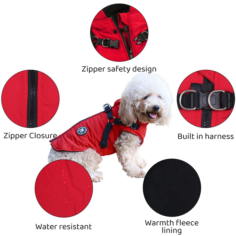 Norbi Dog Coat, Dog Winter Coat with Harness Built in, Dog Jacket Adjustable Warm Dog Coats for Small Medium Large Dogs Dog Cold Weather Coats Red - BeesActive Australia