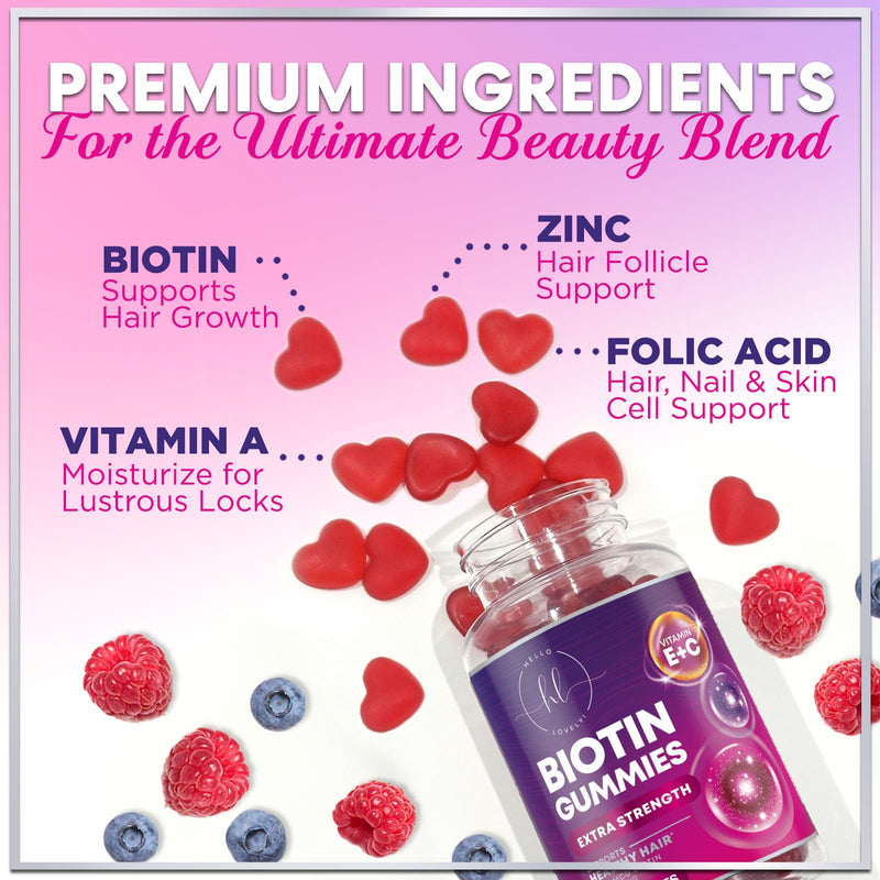 Hair Vitamins Gummies with Biotin 5000 mcg per Serving - Hair Growth Support with Vitamins E & C for Thicker, Stronger & Beautiful Hair - Hair Skin and Nails Vitamin, Gluten Free - 60 Gummies 60 Count (Pack of 1)