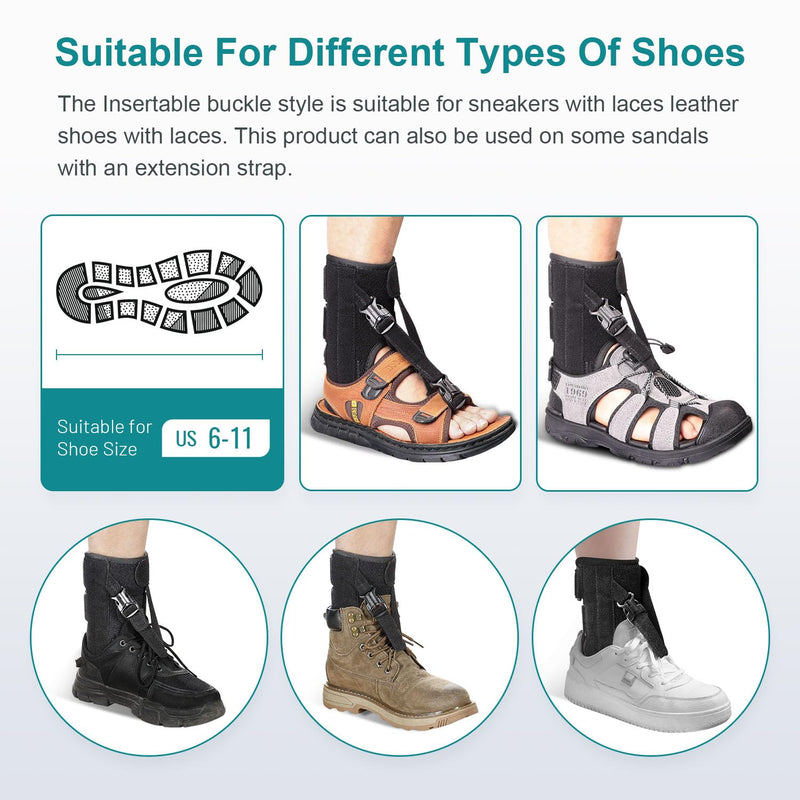 Foot Drop Brace for Walking Lifting Shoes, Drop Foot AFO Brace Help Raise Shoes, Foot Up Splint for Ankle, Improved Walking Gait, Prevent Falls and Injuries, for Left and Right-Black BIack - BeesActive Australia