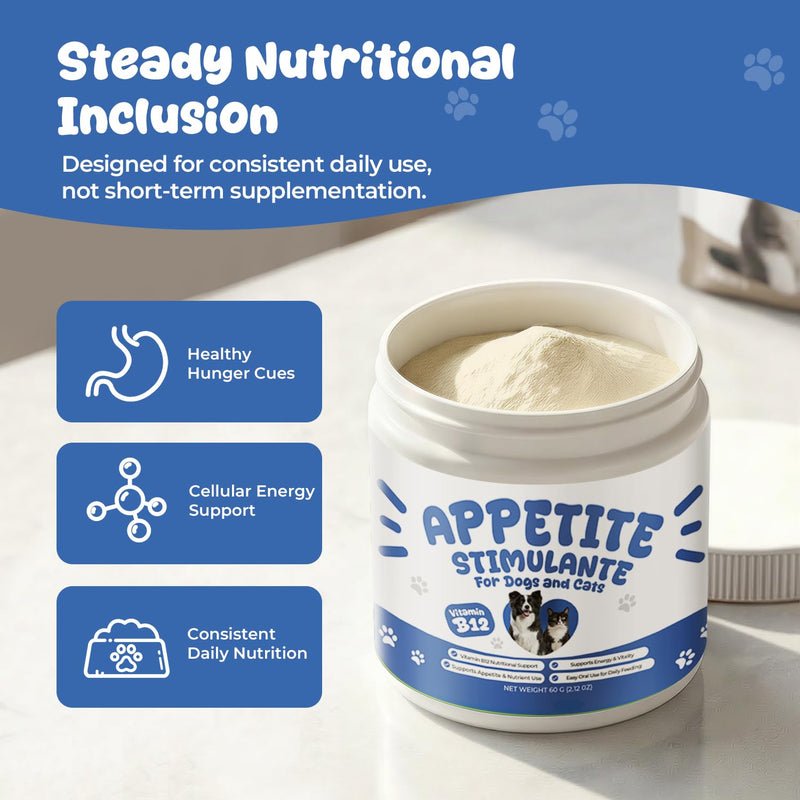 Appetite Stimulant Powder for Dogs & Cats, Vitamin B12 Supplement with Methylcobalamin, Supports Appetite, Energy & Daily Vitality, Dietary Supplement for Pets