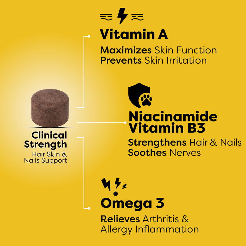 Hair Skin & Nails Dog Pet Chews | Medical-Strength Vitamin A Retinol & B3 Niacinamide | Omega 3 EPA | Super Nutrients to Boost Skin Health & Prevent Irritation | Food Allergy Safe | 90 Count - PawsPlanet Australia