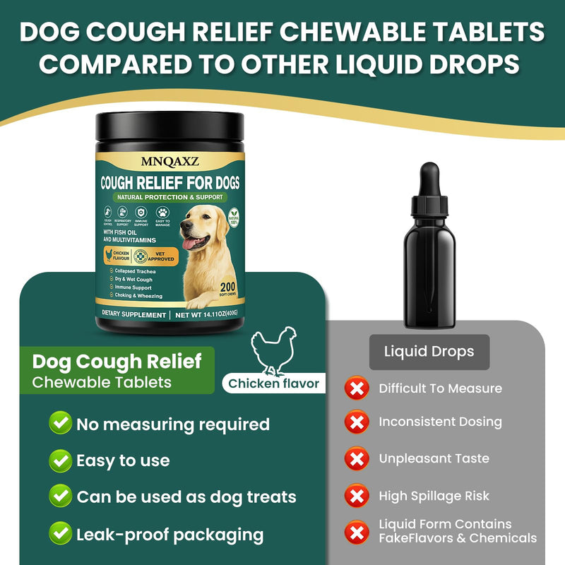Dog Cough Relief Chews,Kennel Coughing Treatment,Natural Herbal Formula, Relief for Cough and Breathing Discomfort-100% Natural Respiratory Support,Safe Suppressant Treats 200pcs