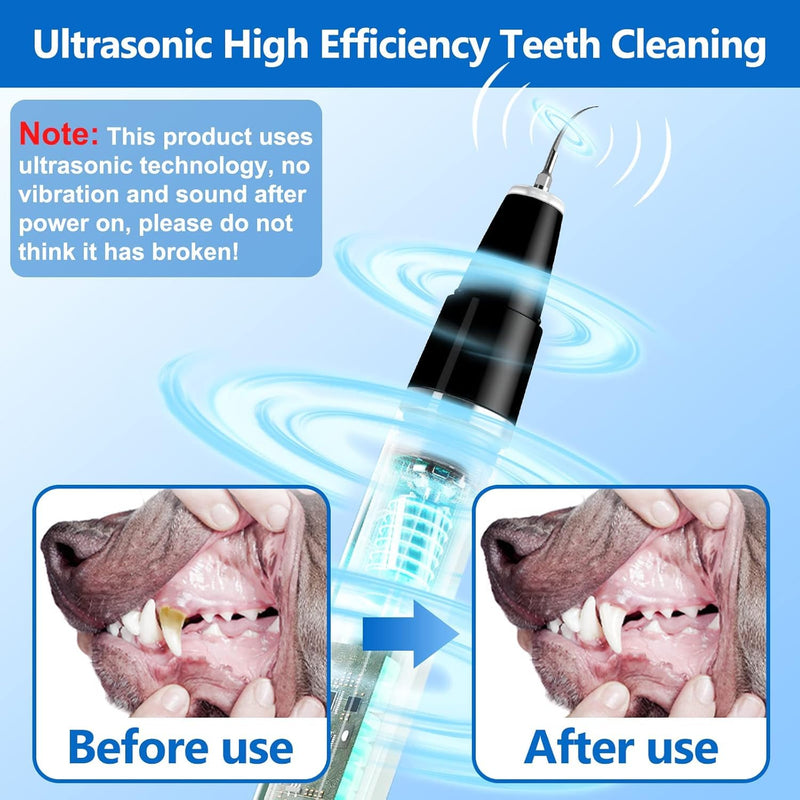 Ni-SHEN Plaque Remover for Teeth - Pet Ultrasonic Cleaner - Teeth Cleaning Kit for Tartar and Stains - Suitable for Dogs and Cats (Black) Black
