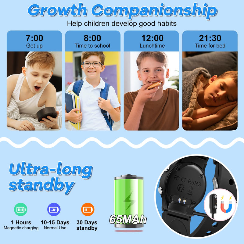 BEN NEVIS Kids Watch for Boys Girls Waterproof Digital Watch for Kids with Pedometer, Vibration Alarm Clock, Stopwatch, Calendar, No App for Ages 5-18 01-Black