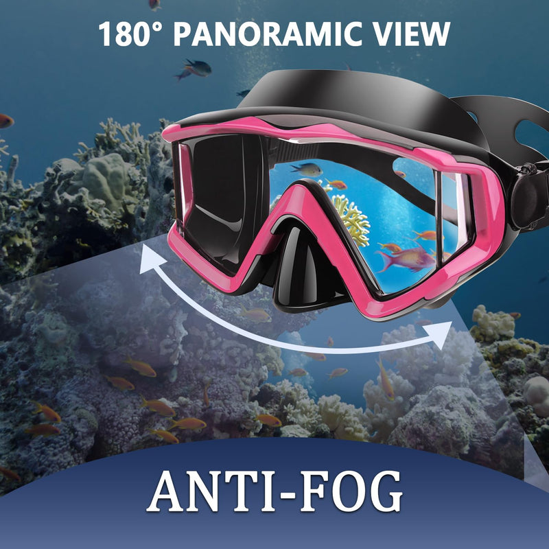 Diving mask Anti-Fog Swimming Snorkel mask Suitable for Adults Scuba Dive Swim Snorkeling Goggles Masks Pink Adult