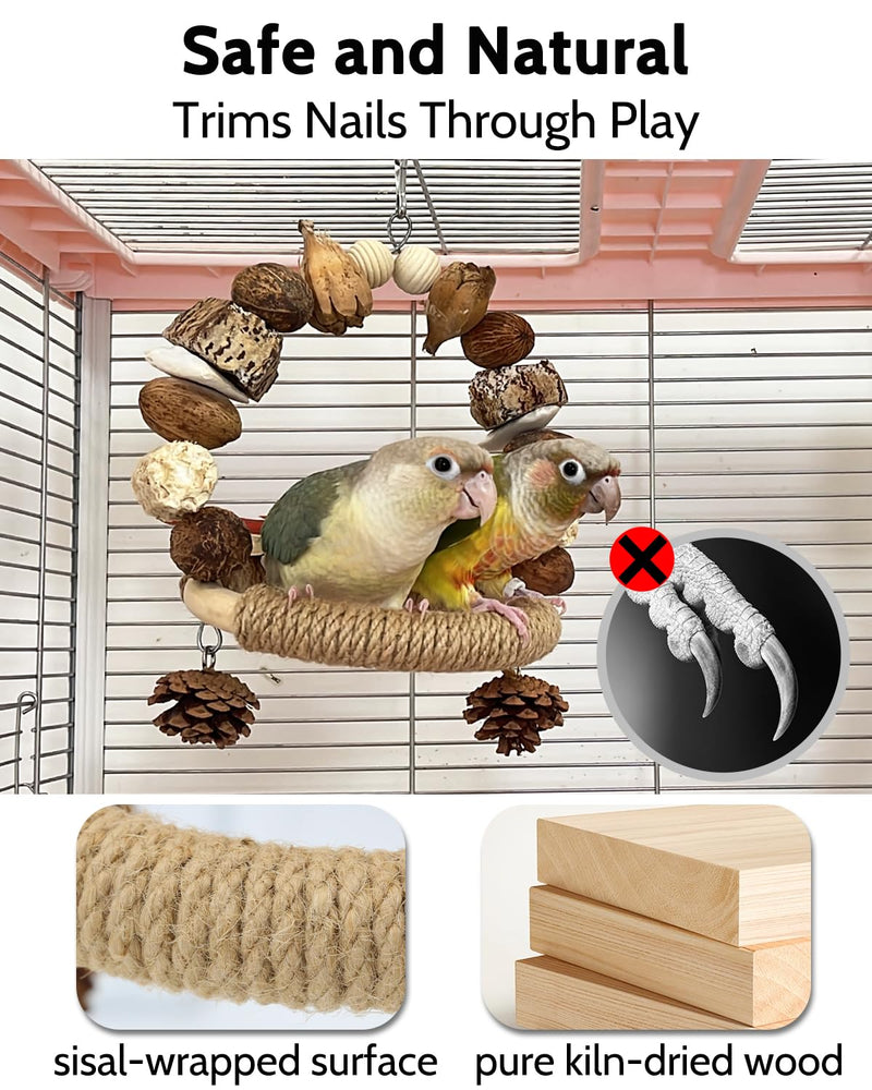 2 Pack All Natural Bird Chew Toys & 2Pcs Natural Bird Chew Swing Toys, Beak Grinding & Sisal Claw Care Toys for Small Medium Birds - BeesActive Australia